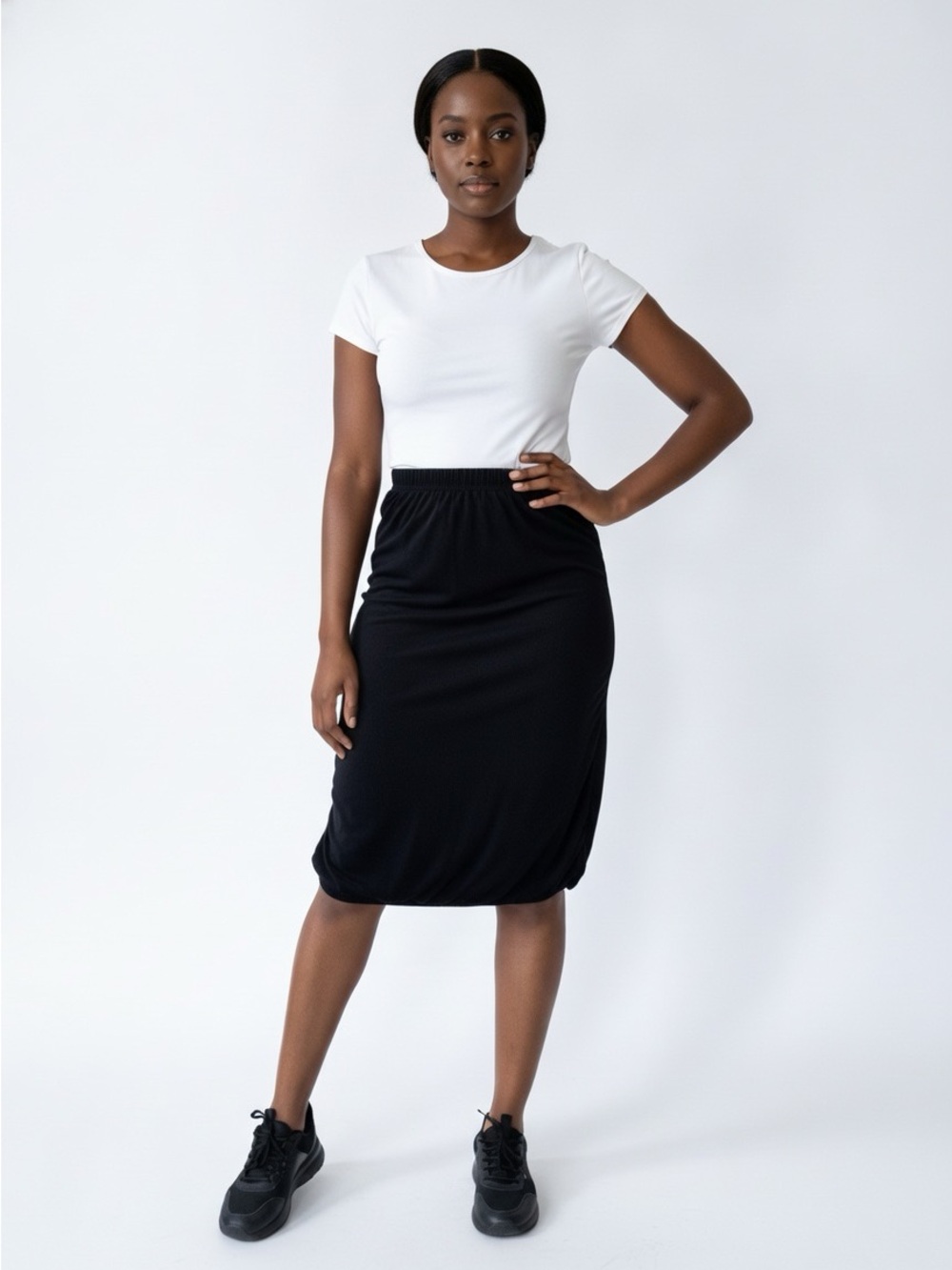 SWITCH Reversible Black Gray Ruched Midi Skirt Size L